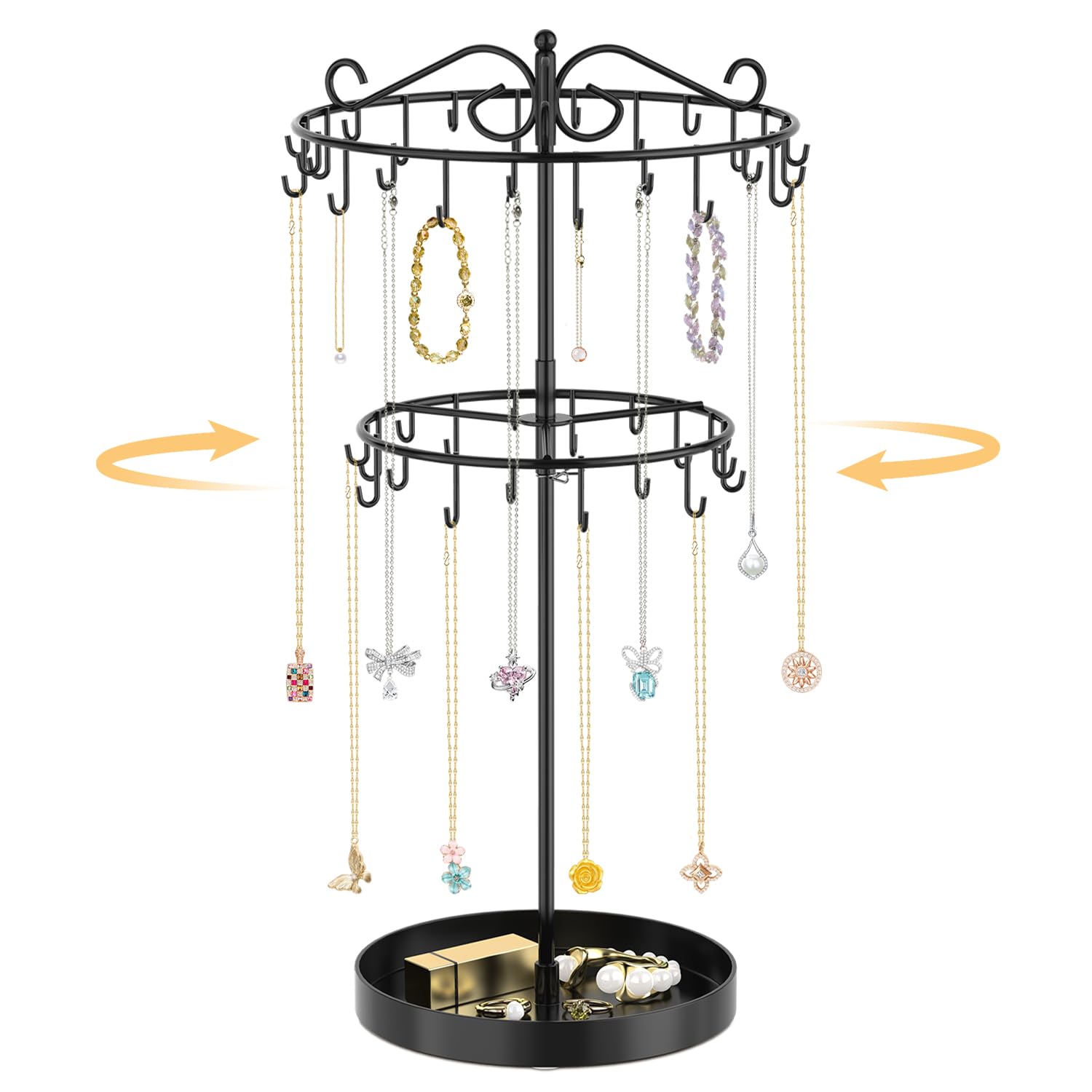 EsLuker.ly Necklace Holder Organizer Rotating Display Stand, 2 Tier Black