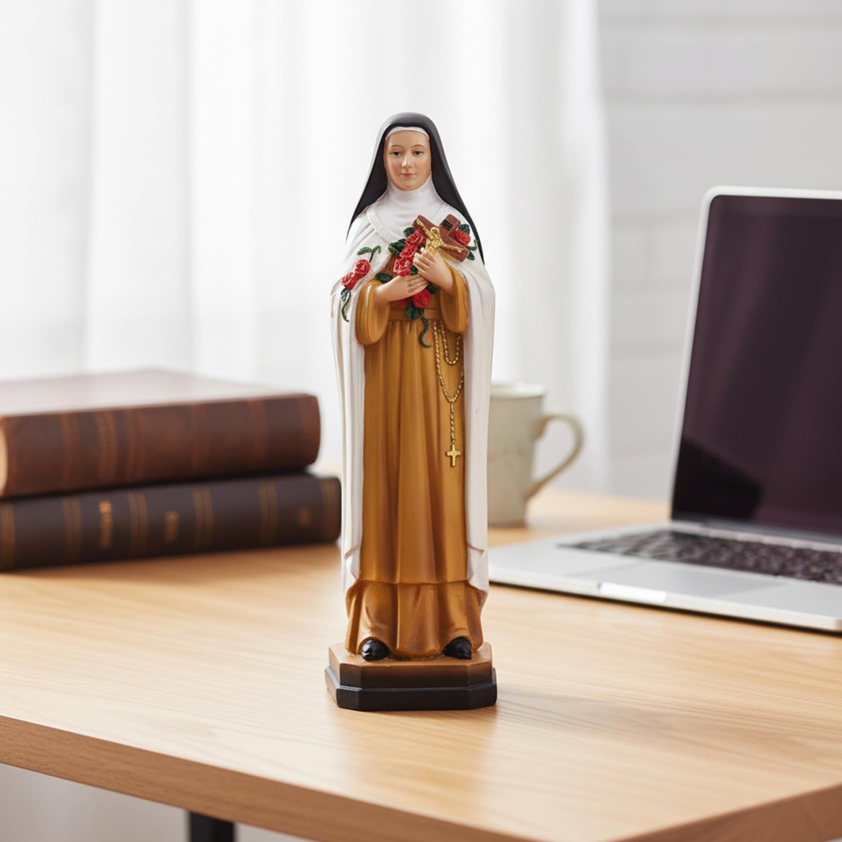 Latemeia White St Therese Of Lisieux Statue, 8In Catholic Religious Statues Resin Figurine For Shelf, Mantel, Garden, Inspirational Christian Present, Homeused