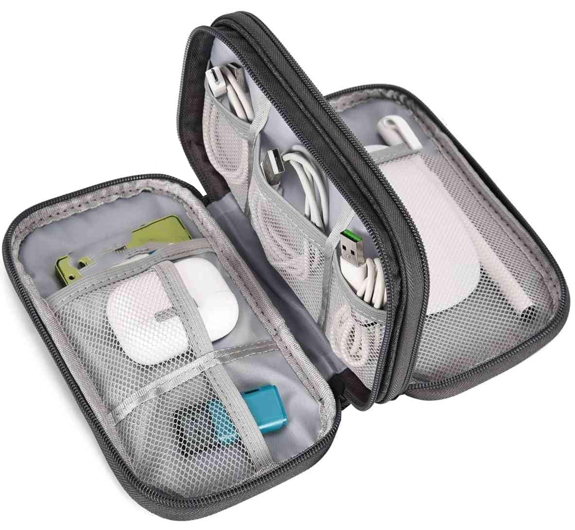 SaleOn Portable Storage Organizer for USB Cable, Earphone, Power Bank,Charger, Hard Disk & Digital Gadgets (Compact Tech Organizer, Grey, 8.3x5 Inch)