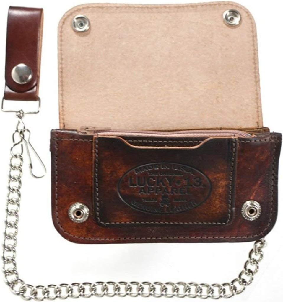 Vista 2 de Monedero para hombre Lucky 13 de hierro con relieve de 6 pulgadas color marrón
