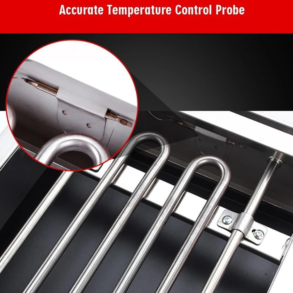 Portable Smokeless BBQ Grill,Electric Heating Tube Seafood Meat Kebab Machine,50-300℃ Temperature Control,Stainless Steel BBQ Griddle w/Drip Tray