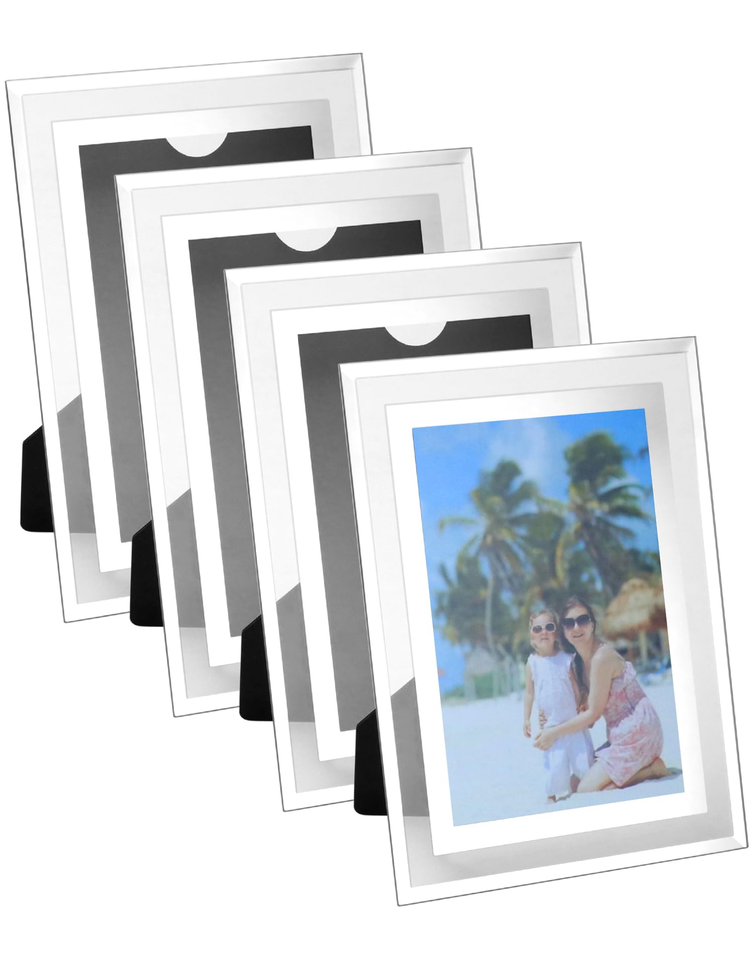 QWORK® 4 Pack Glass Photo Frame - 6x4 Inch - Tabletop Wall Mount Display Glass Frame for Wedding Home Offices Business