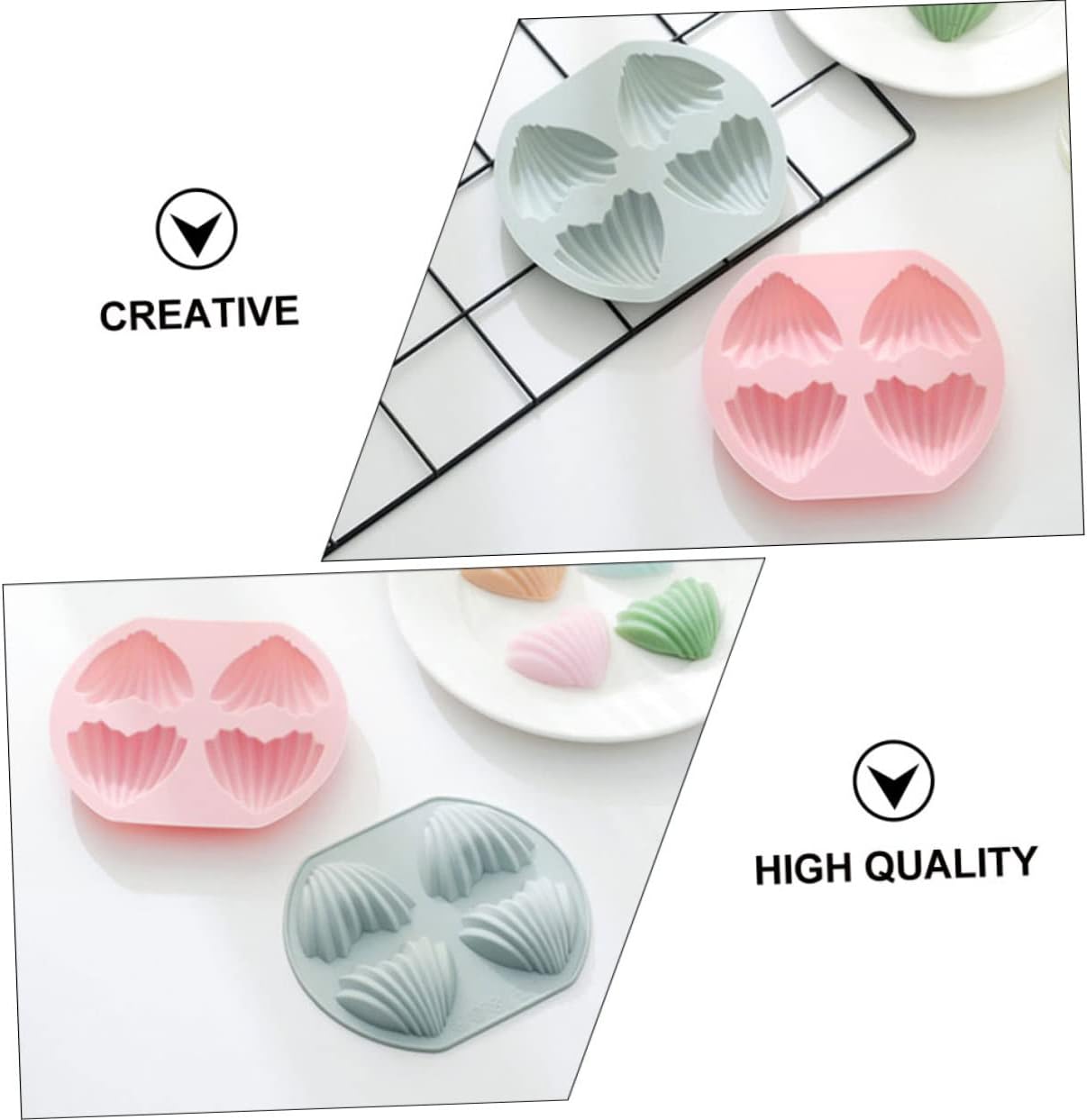 ABOOFAN Heart Shaped Cake Molds Set of 4 Silicone Madeleine Pans Pink for Home Professional Use