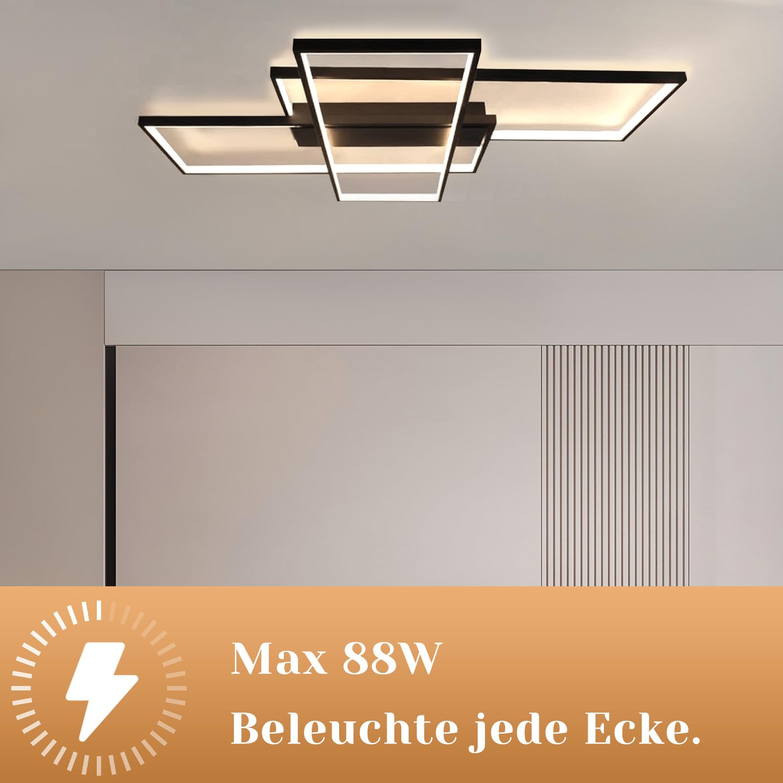 GBLY Nowoczesna lampa sufitowa LED - duża czarna lampa do salonu ściemniana za pomocą pilota Geometryczna lampa pokojowa 51W Oświetlenie sufitowe (100x70x8cm)
