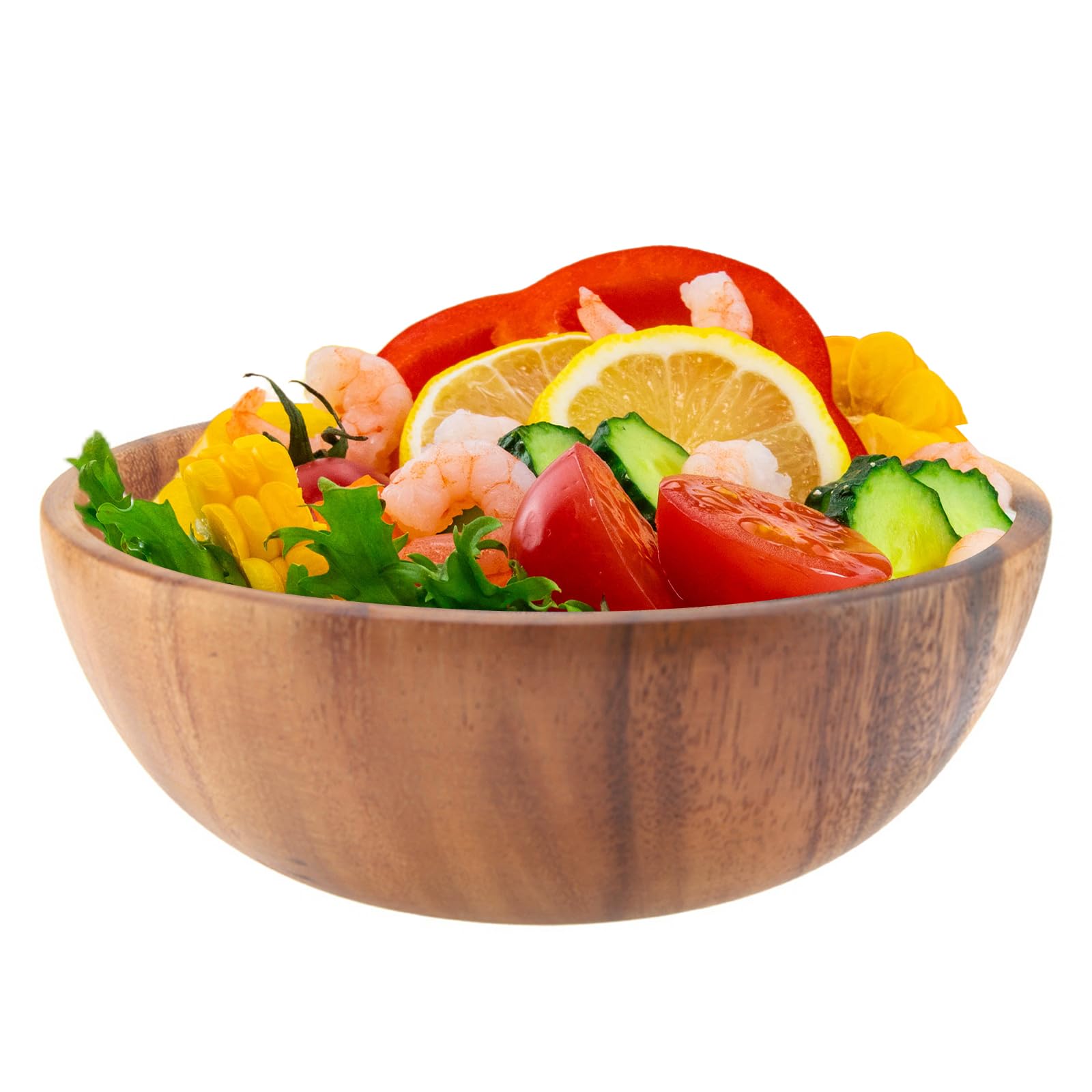 Tomotato Acacias Wooden Bowl, Rustic Style, Solid Wood Construction, Brown, 20cm Diameter x 7cm Height, 3.2L Capacity, Perfect for Salad, Soup, Pasta, Fruits, Snacks, Casual Dining