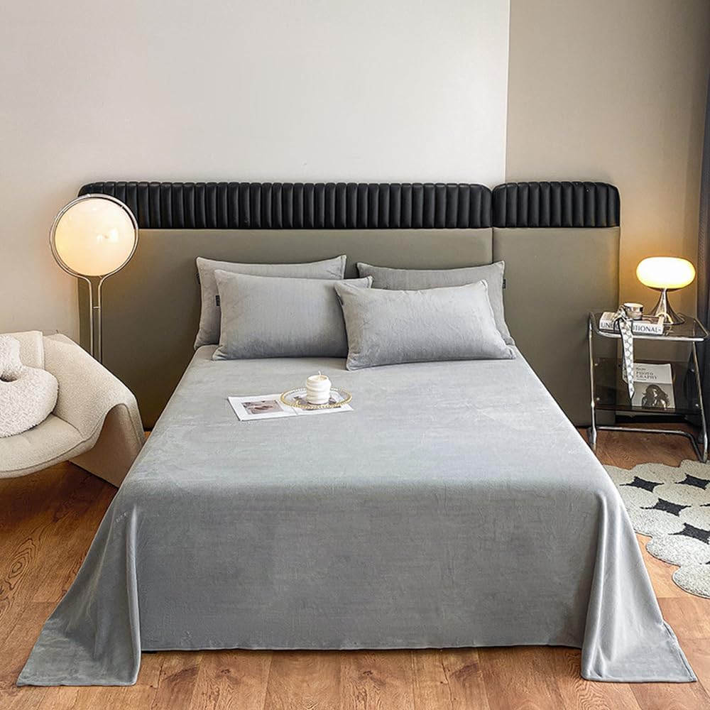 Pangzi Solid Flannel Plush Bedding Sheet Set,Velvety Soft