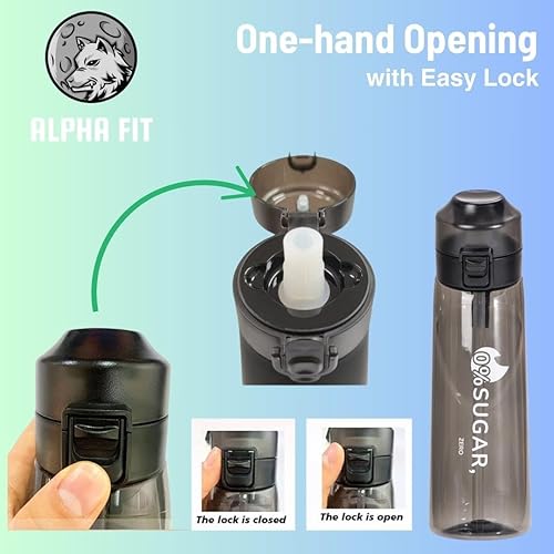 Miniatura 5 de Botella de agua perfumada, botella de agua con cápsulas de sabor, botella de agua para niños en la escuela, botella de agua negra (negro - 1 botella