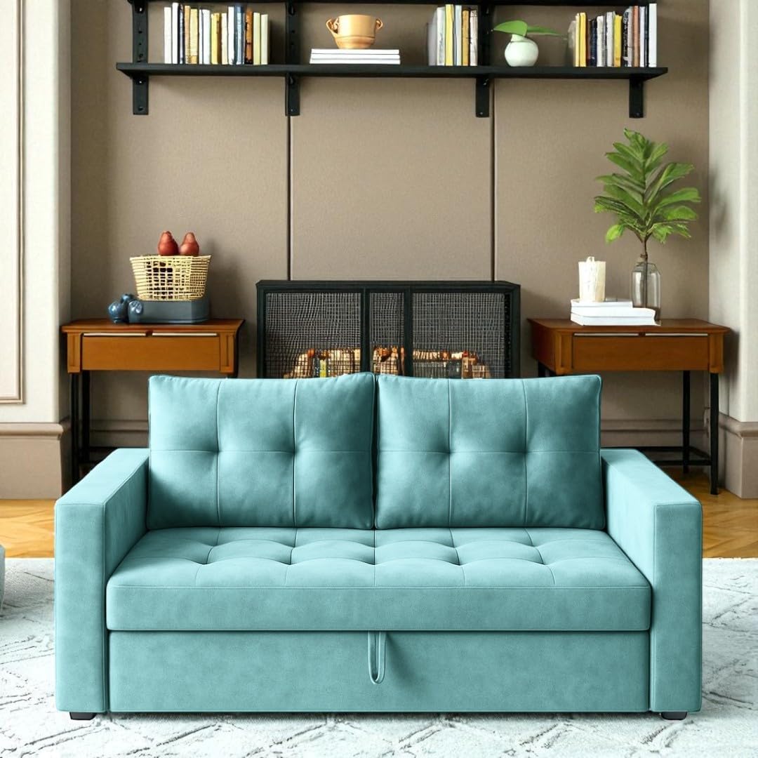 FURNY Tressta 2-Seater Fabric Sofa Cum Bed (Sky Blue) at ₹18,639 – Amazon