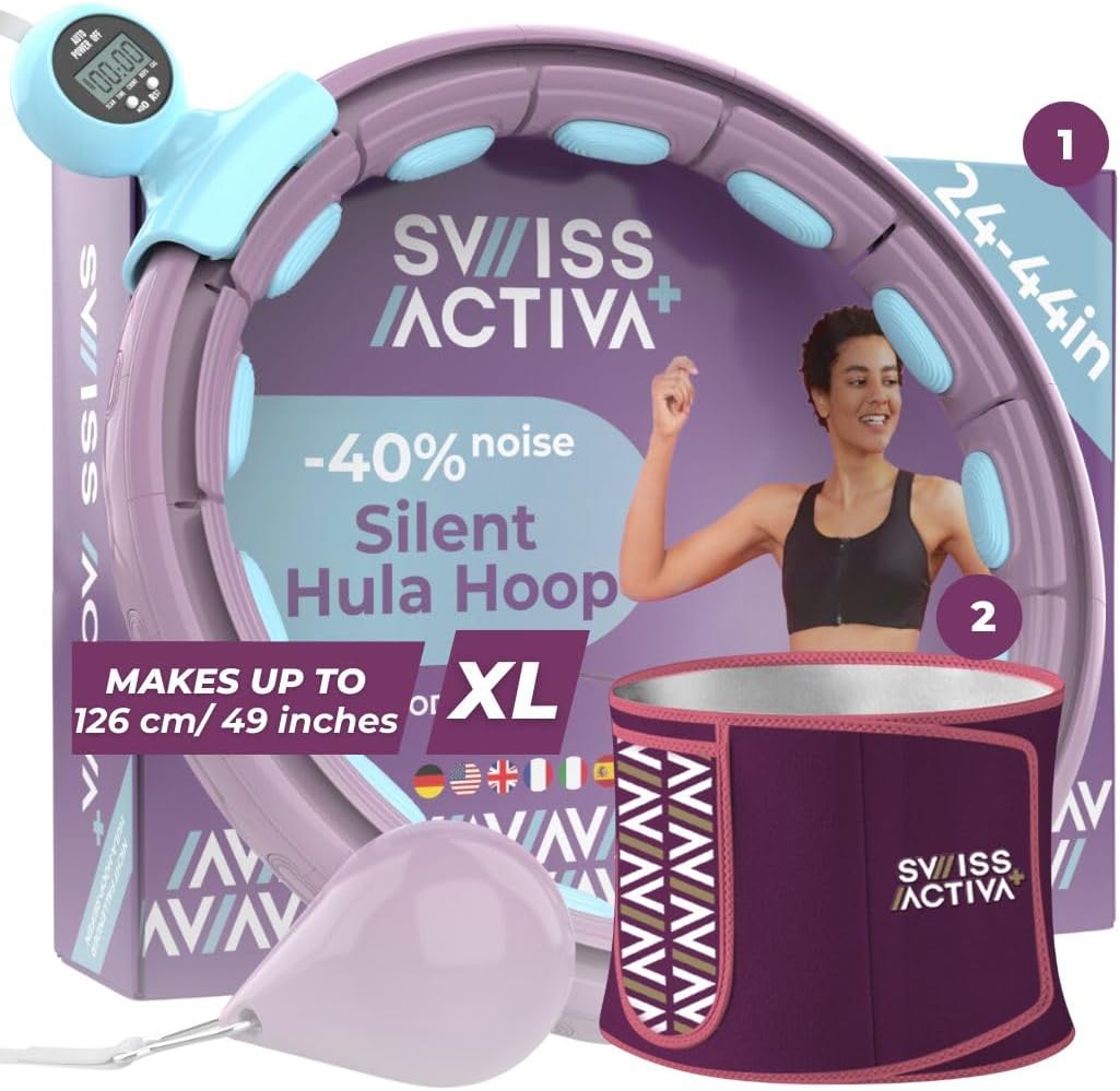 Swiss Activa+ S4.S XL Smart Hula Hoop with Waist Trimmer -Waist Size 22-49in - Weight Loss Infinity Smart Weighted Hula Hoop for Women