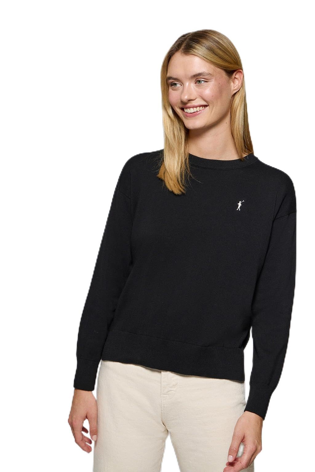 Polo Club Maglione in Maglia con Scollo Tondo e Logo da Donna