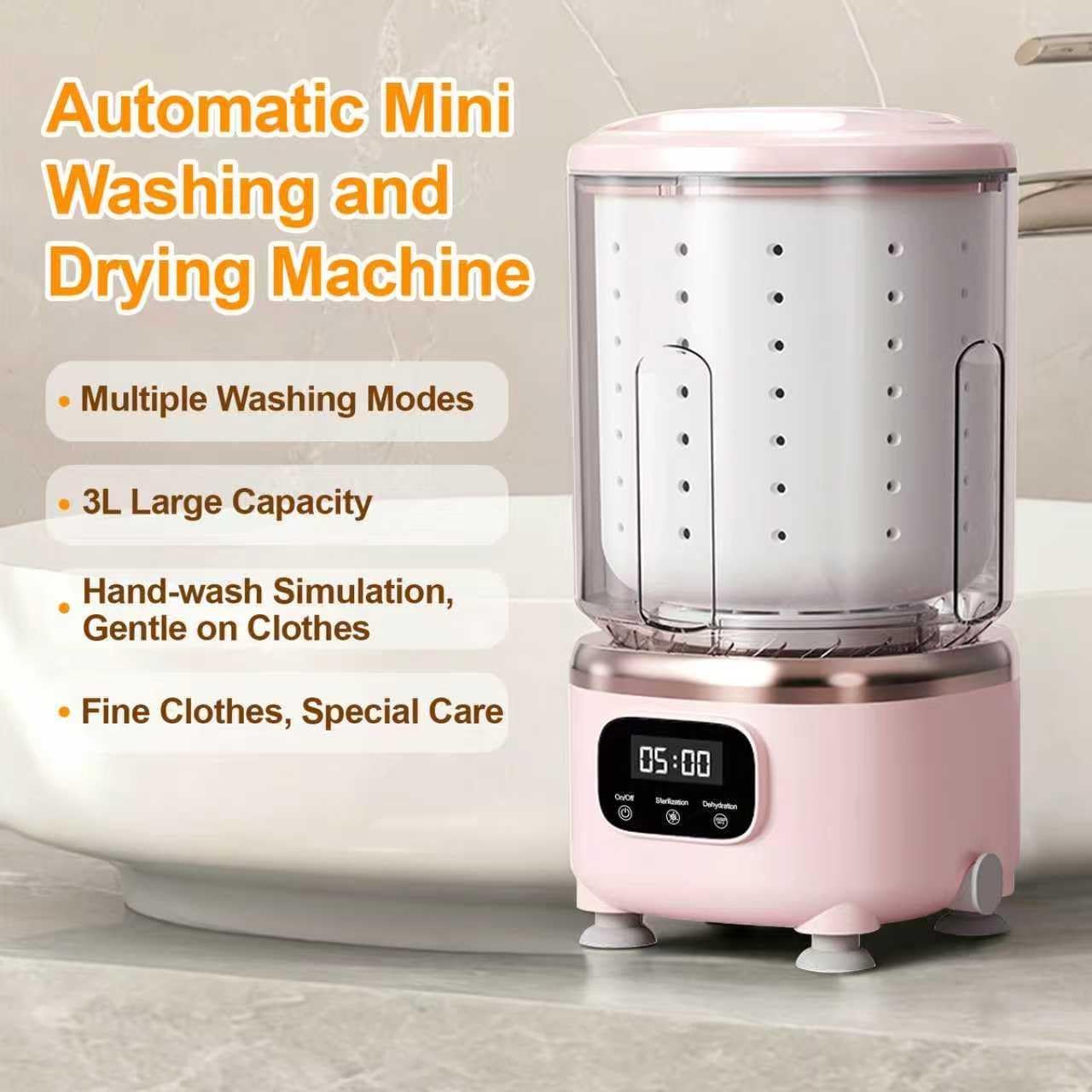 PinkPortable Washer with Spin-Dry Basket, Wash, Rinse, Spin Dry 3-in-1, Cordless Mini Washing Machine for Underwear, Socks, Baby Clothes, Mini Washer Machine for Travel, Apartments, Dorms