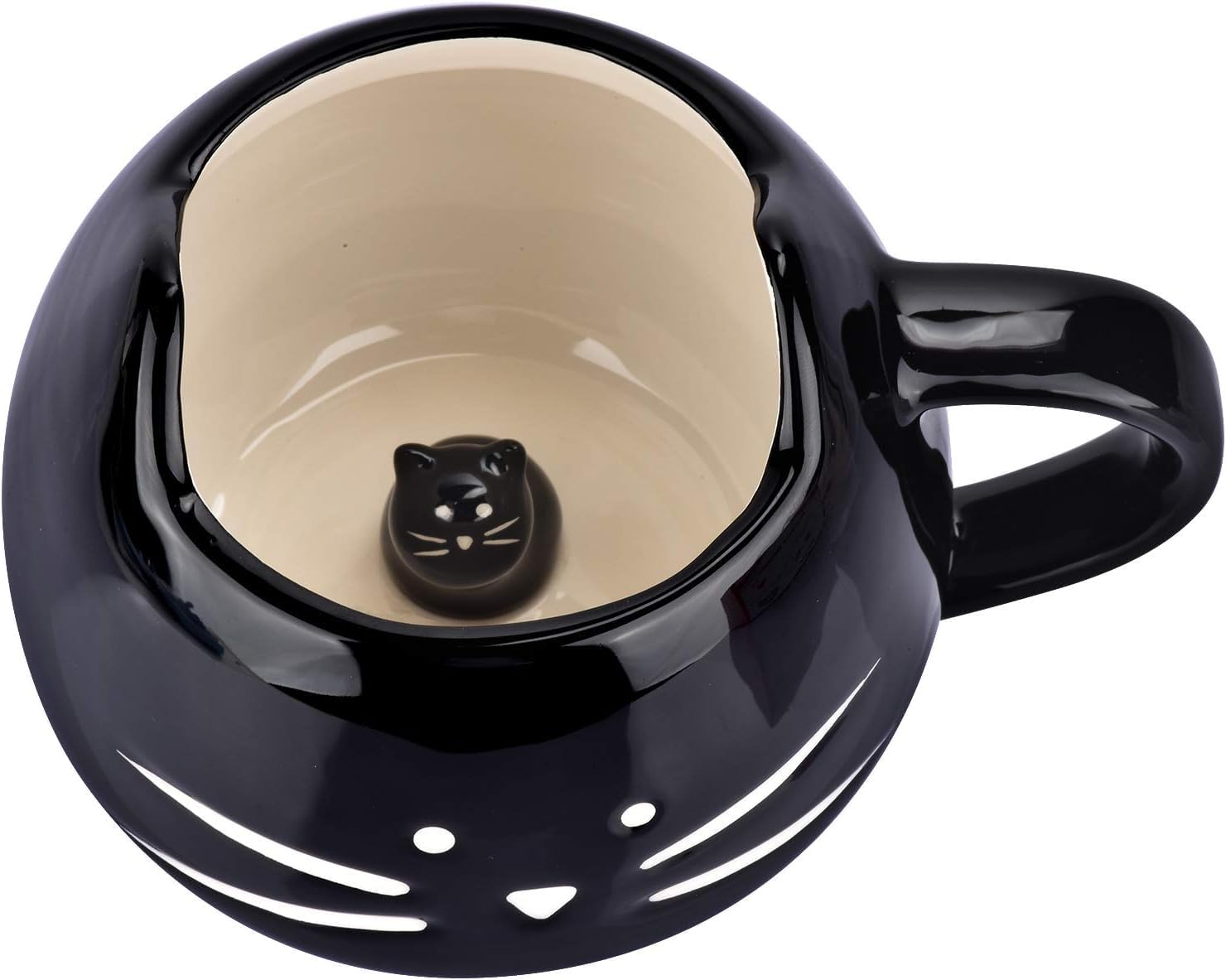 Novelty Hidden Black Cat Ceramic Coffee Mug, 3D Surprise Kitten Inside Cup, Cute Cat Face Mug, Unique Birthday Holiday Gift for Cat Lovers, Women, Men, Friends ﻿ ﻿