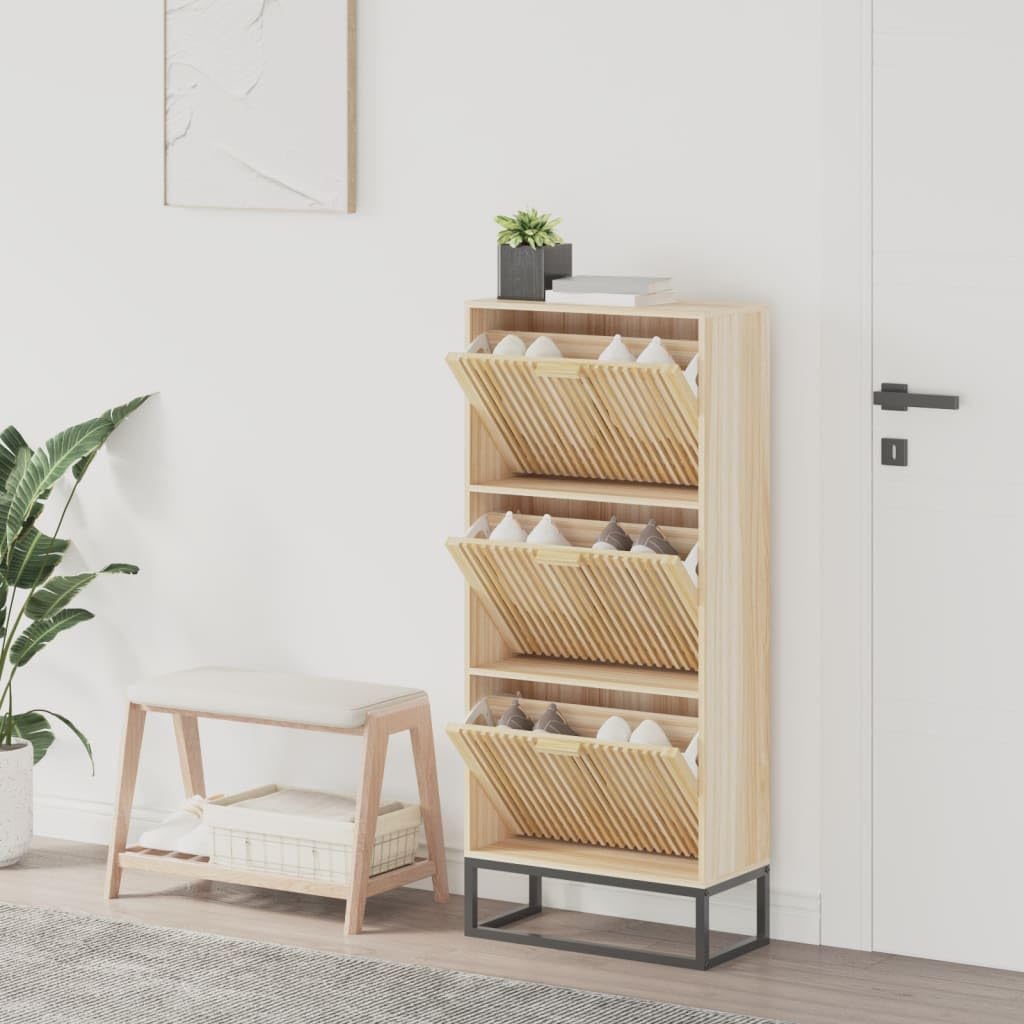 Armoire à Chaussures en Bois d'ingénierie Durable Finition Soignée Meuble Rangement Épuré