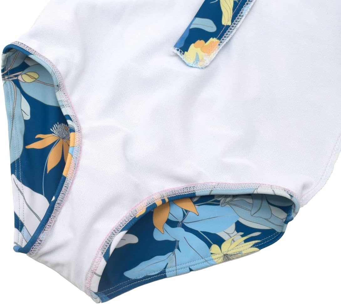 Kids Girls Rash Guard Long Sleeve One Piece Swimsuits Zipper Bathing Suits UPF 50+ Tropical Plant Flowers Ages 3-12 - Image 6