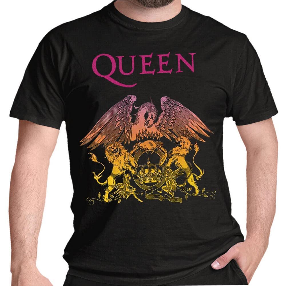 Rock Off Officially Licensed Products Men's Black (Black Black) Rockoff Trade Queen Gradient Crest T-Shirt, Small (Size:small)