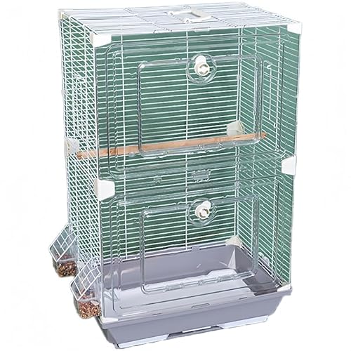 Zekono鳥かご 小型 大型 インコ 透明 組み立て式 お手入れ簡単 高強度 スナップオンデザイン ペット用品 ポータブル ホーム (グレー,ダブルセットC)