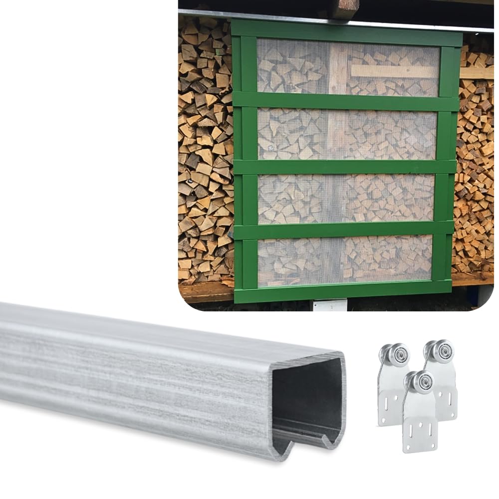 TENDAGGIMANIA Rail Porte Coulissante MODULAIRE en Fer Galvanisé 200 CM +Glissiers INCL (Chaque Poulie supporte 35kg)- Convient pour Bâches, Portes Coulissantes, gazebo pergolas