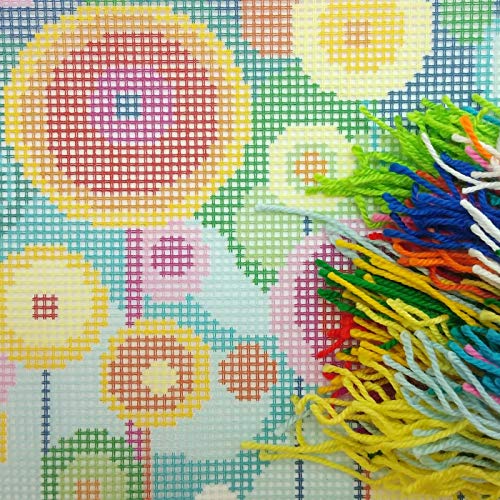 Image of Brvsk Abstract Needlepoint Kit for Adults and Beginners - Dandelions 16″ x 16″ with Clear, Precise Printed Design on Cotton Canvas; Includes 2 Needles, Yarn, and Easy-Read Chart