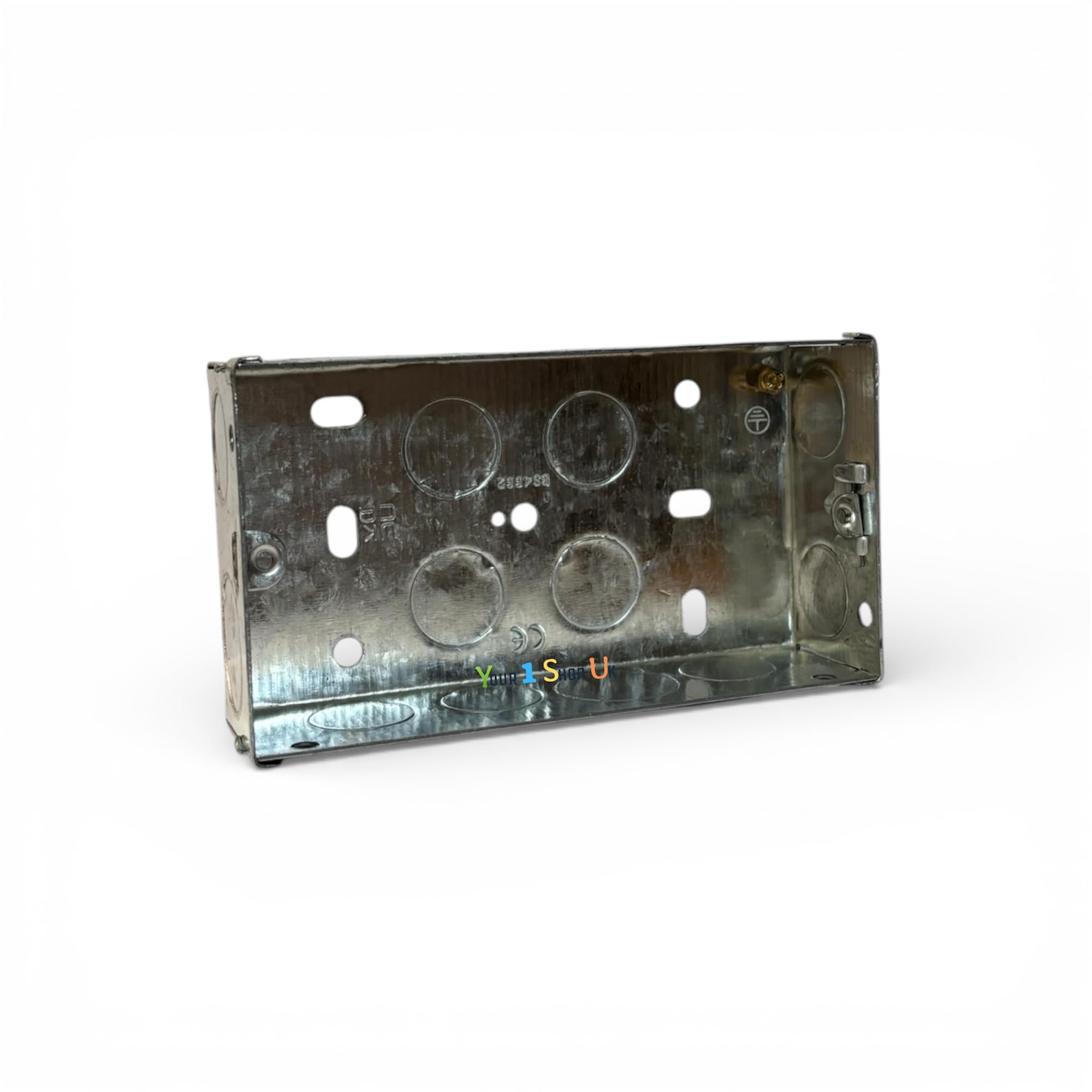 2 Gang 35mm Metal Back Box – BS4662 Approved Heavy-Duty Galvanised Steel Adjustable Lug Brass Earth Terminal Professional Electrical Back Box 2 Gang Metal BackBox Pattress Box Your1shopuk Pack of 1