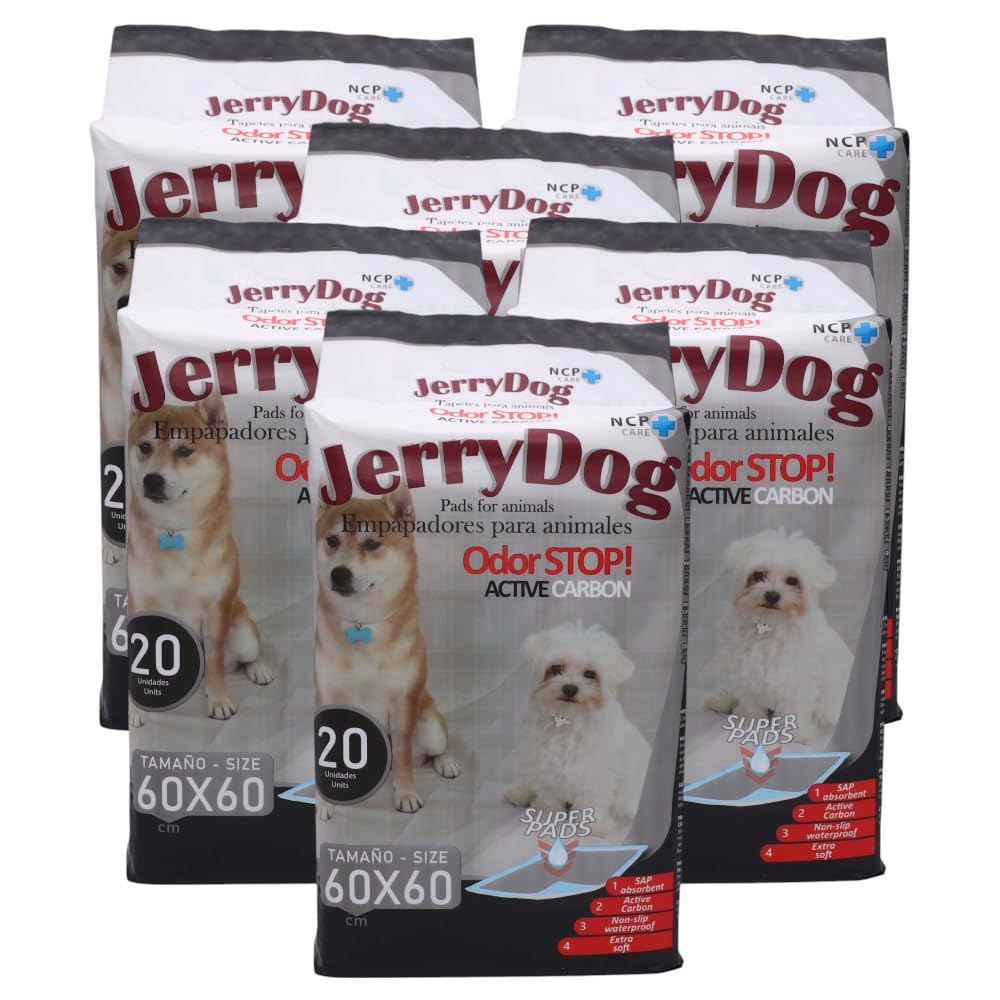 Pack 6 Bolsas Empapadores con Carbón Activo para Animales Perros y Gatos (Total 120 Unidades) 60 x 60cm Con Polímeros Super Absorbentes Alfombrilla desechable higiénica de Entrenamiento Atrapa Los Mal
