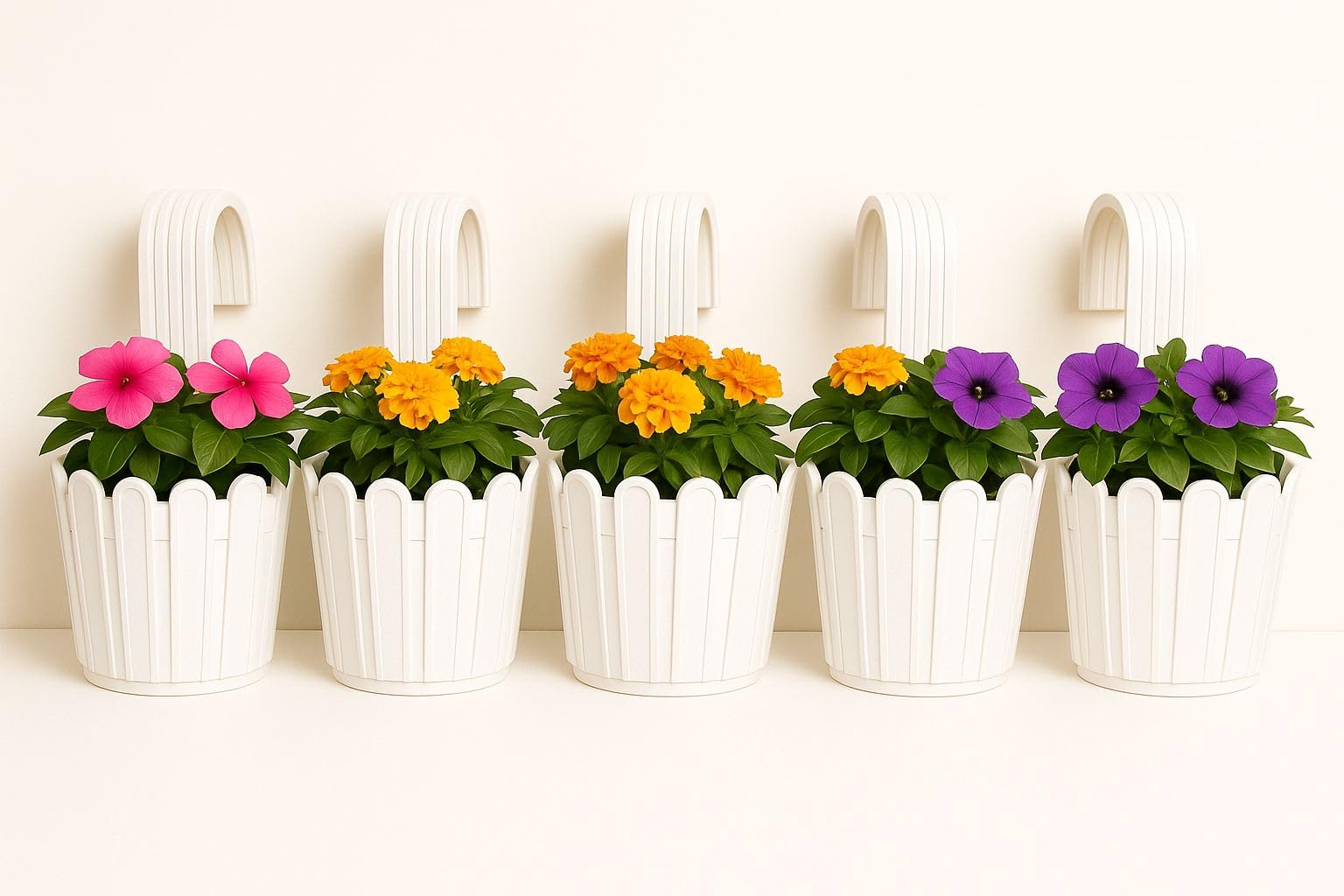 Premium Railing Planter with Hook – Durable Plastic Hanging Flower Pot for Balcony, Fence Design Gamla for Indoor/Outdoor Plants, Herbs & Creepers (5, White)-image-21