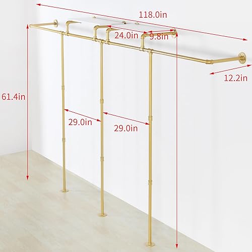 Miniatura 5 de WJJAYY Perchero industrial para ropa, resistente montado en la pared, barra de ropa de hierro negro, estante de exhibición minorista, organizador de