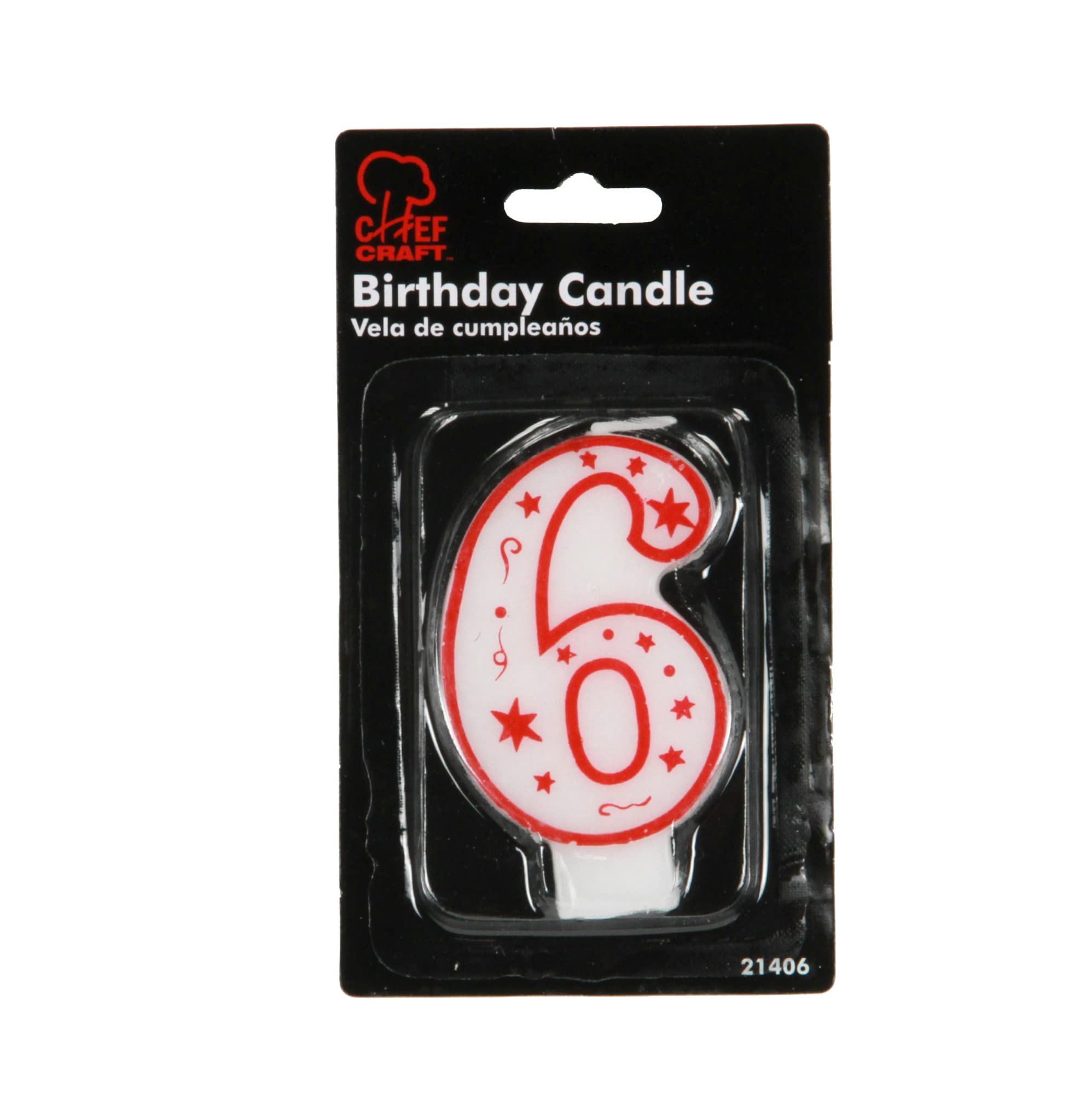 Chef Craft Bougie classique en forme de chiffre 6, 7,6 cm, blanc/rouge
