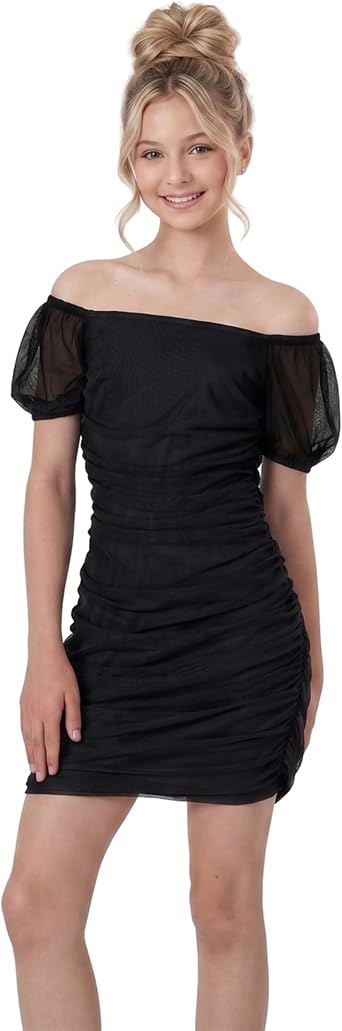 2Bunnies Girls Tween Teen Bodycon Ruched Spaghetti Strap Metallic Shimmer Sequin Party Dance Mini Dress