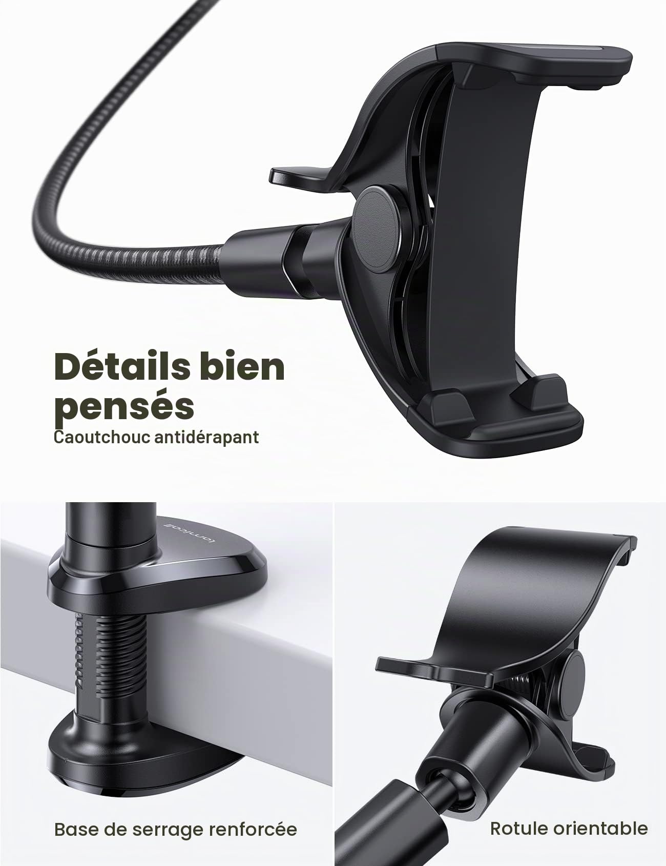 Lamicall Support Téléphone avec Col de Cygne, [Nouveau Tissé en Nylon] 97cm Bras Flexible, Pince Réglable à 360°, Support Téléphone Lit pour iPhone 17/16/15/14/13/12 Pro Max, Autres Smartphones 4-7”