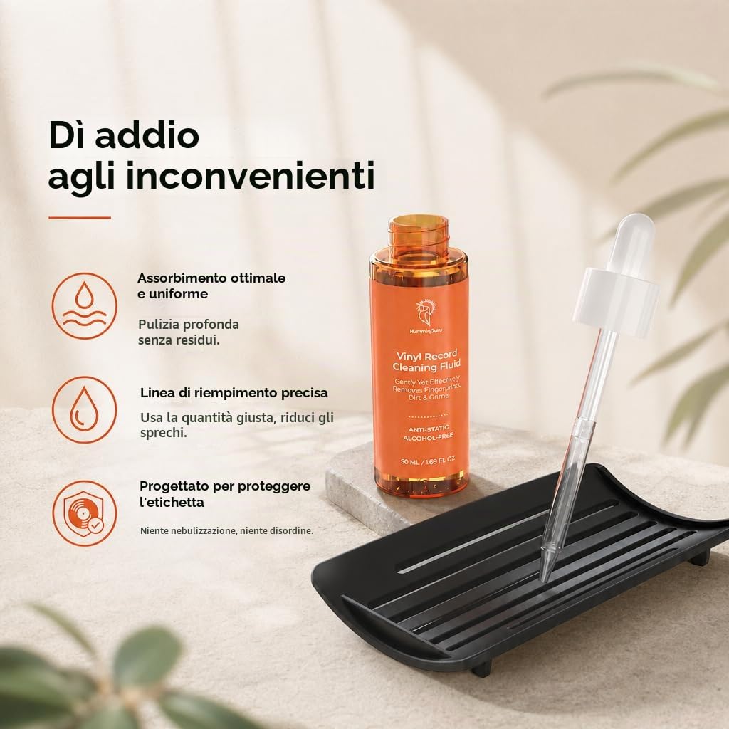 HumminGuru Kit di Pulizia per Dischi in Vinile I-Brush, Spazzola Antistatica con Doppio Panno in Velluto, Soluzione Analcolica e Portaspazzole LP (5 in 1), Colore Bianco