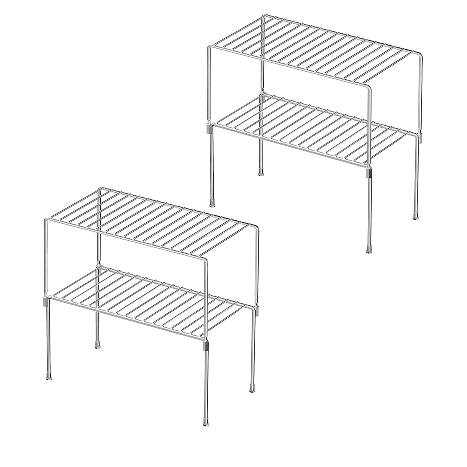Redrubbit 4 Pack(10.6 x 5.5 Inch) Stackable Cabinet Storage Shelf Rack, Rustproof Kitchen Counter and Cabinet Shelf, Small Storage Rack Organizer for Kitchen, Fridge, Cabinet, Bathroom, Chrome