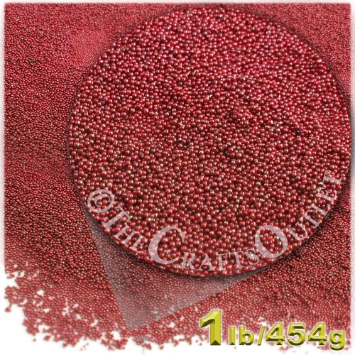 The Crafts Outlet 1-LB/454-g Metallic Finish, Glass, Microbeads 0.6mm, Ideal for Caviar Nails, Metallic Red
