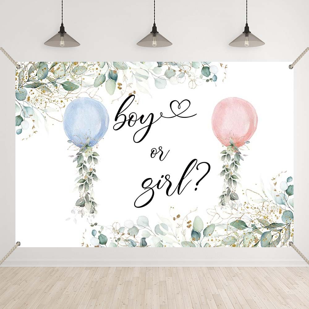 Bellicremas Blue and Pink Balloon Backdrop Watercolor Greenery Boy or Girl Background for Gender Reveal Decorations Botanical Eucalyptus Gender Reveal