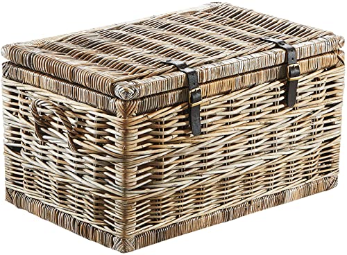 Kobolo Truhe Korbtruhe Sitztruhe - Rattan - grau - mit Textil -...