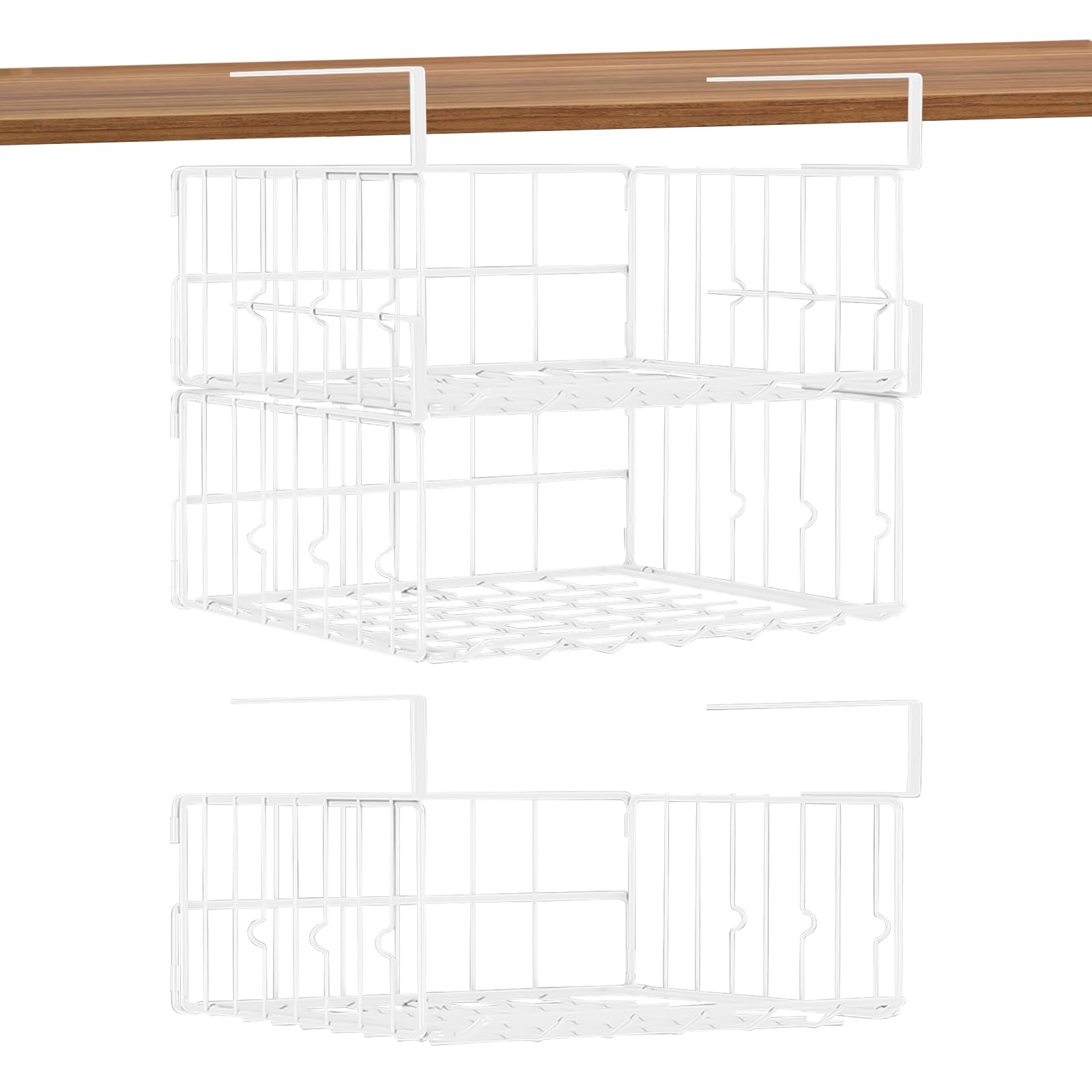 Tefola 3 pezzi Cestello portaoggetti sottopiano il ripiano, sotto l'armadio de cesti in metallo, per cucina, armadio, frigorifero, ufficio, dispensa, bagno, armadio, ( 12.5 x 12.2 x 5.1in, Bianco)