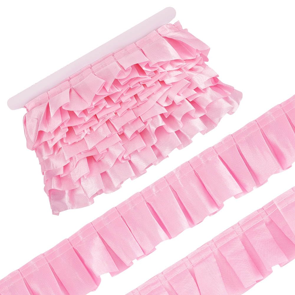 OLYCRAFT 10m Satin Ruffle Trim Pink Ruffle Ribbon Trim 60mm Wide Pleated Sewing Fabric Trims Ruffles Pleated Lace Trims for Bridal Wedding Dress Headwear Curtain Home Decor Craft Projects
