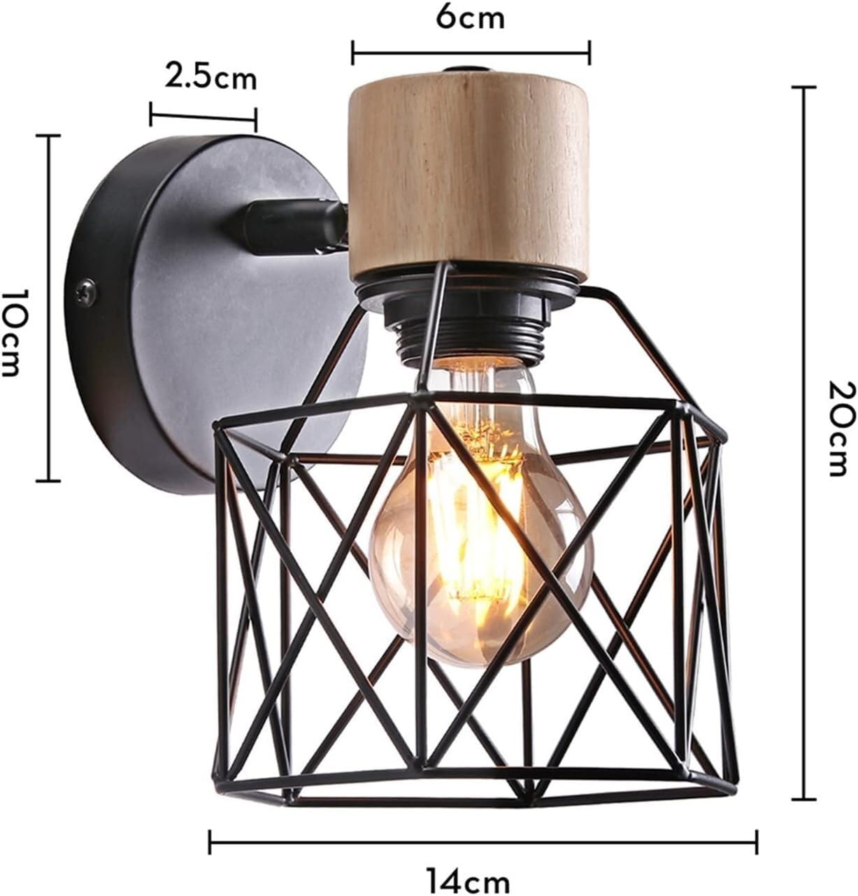 Generico Lampada da Parete Luce Notturna Emergenza Bagno Ferro E27 Lampada da Parete retrò Lampada da Comodino Lampada da Lavoro Stile Industriale Soggiorno