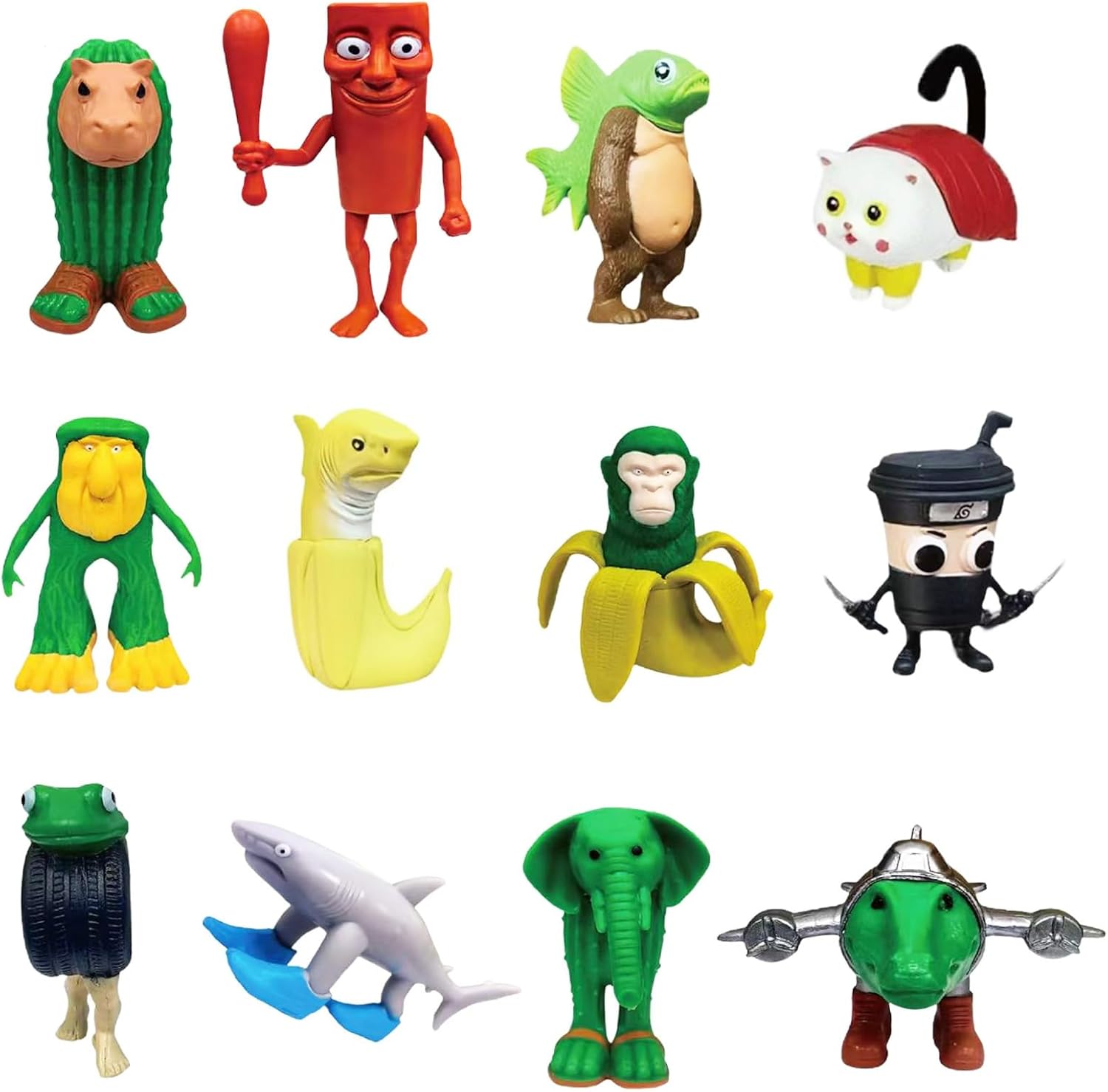 12 PCS Italian Brainrot Action Figure, Tung Tung Tung Sahur, Creative Funny Animals, Office Room Desk Decor