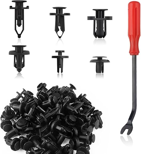 120 clips de automóvil con herramienta de extracción, clips automotrices de 6 tipos y sujetadores para clips de guardabarros, recortes, parachoques,