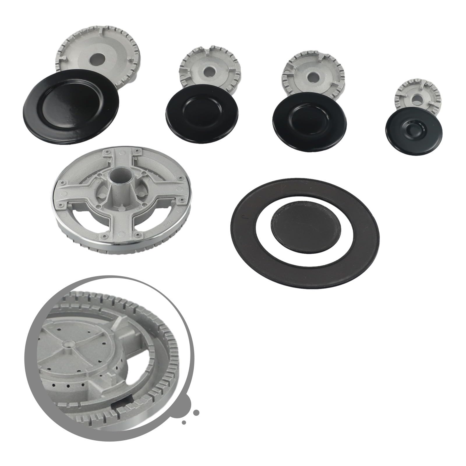Whychstore Metall Gasherd Cap Kit, kompatibel mit Sabaf Brennern für gleichmäßige Flammenverteilung, 6-teiliges Zinklegierungs-Ersatzset