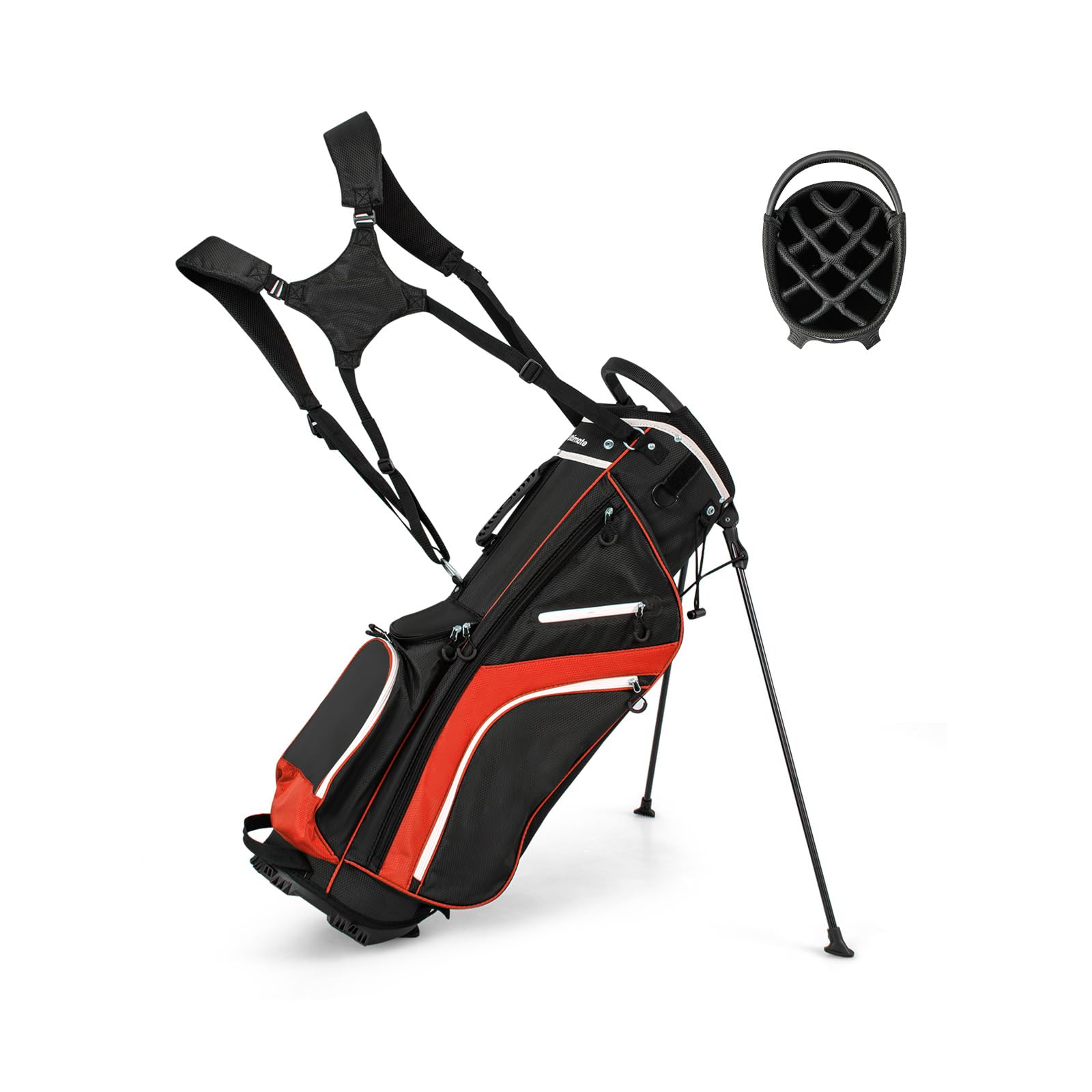 COSTWAY Sac de Golf avec 14 Compartiments Séparés, Sac de Club de Golf Portable avec 6 Poches Zippées Comprenant Sac Isotherme Capuche Anti-Pluie Double Sangle, Sac Léger