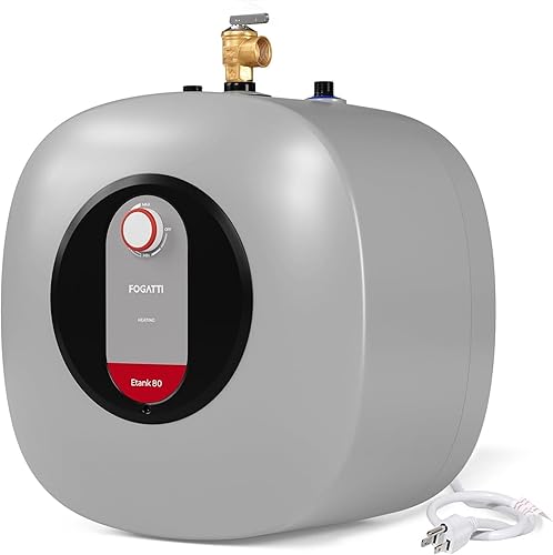 FOGATTI Calentador de agua eléctrico de mini-tanque, punto de uso de 8 galones para agua caliente instantánea, 1440 W, 120 V, estante debajo del