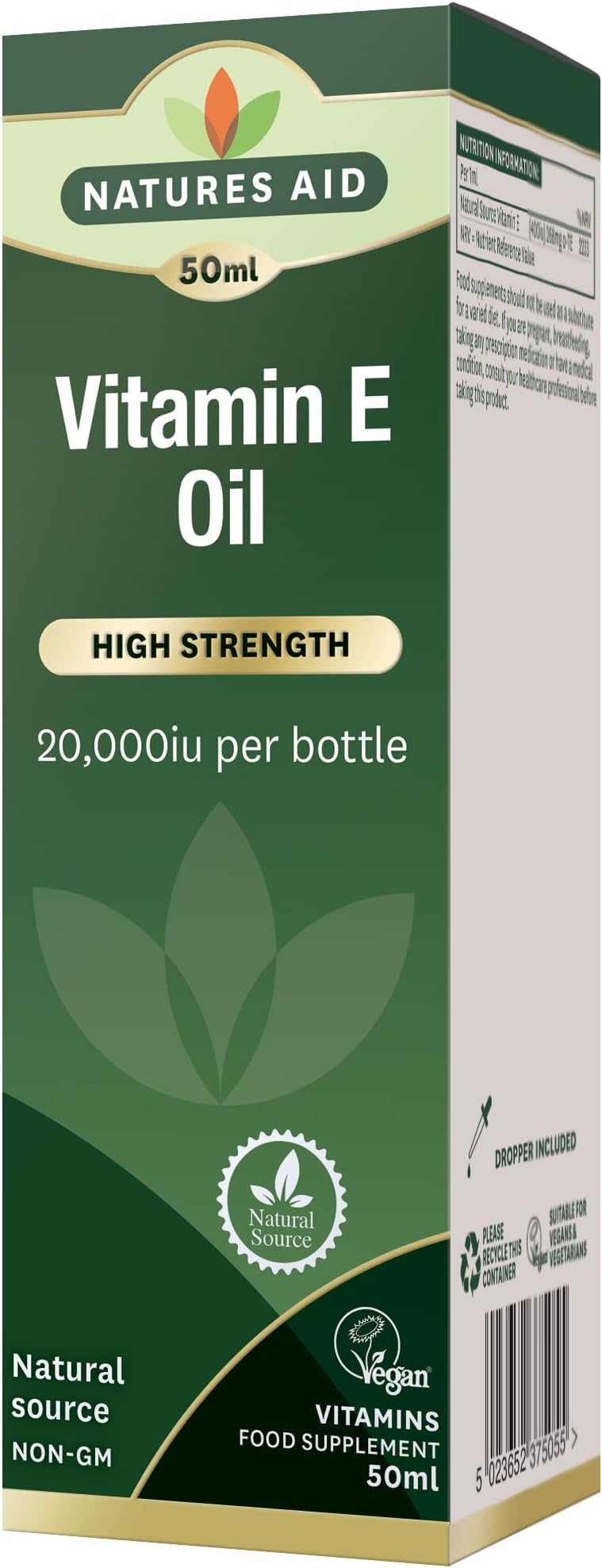 Vitamin E Oil 20,000iu 50ml – Natural Source Antioxidant for Skin & Cells – High Strength – Vegan – Non-GMO – Gluten-Free – Supports Healthy Skin Tone & Cardiovascular Health