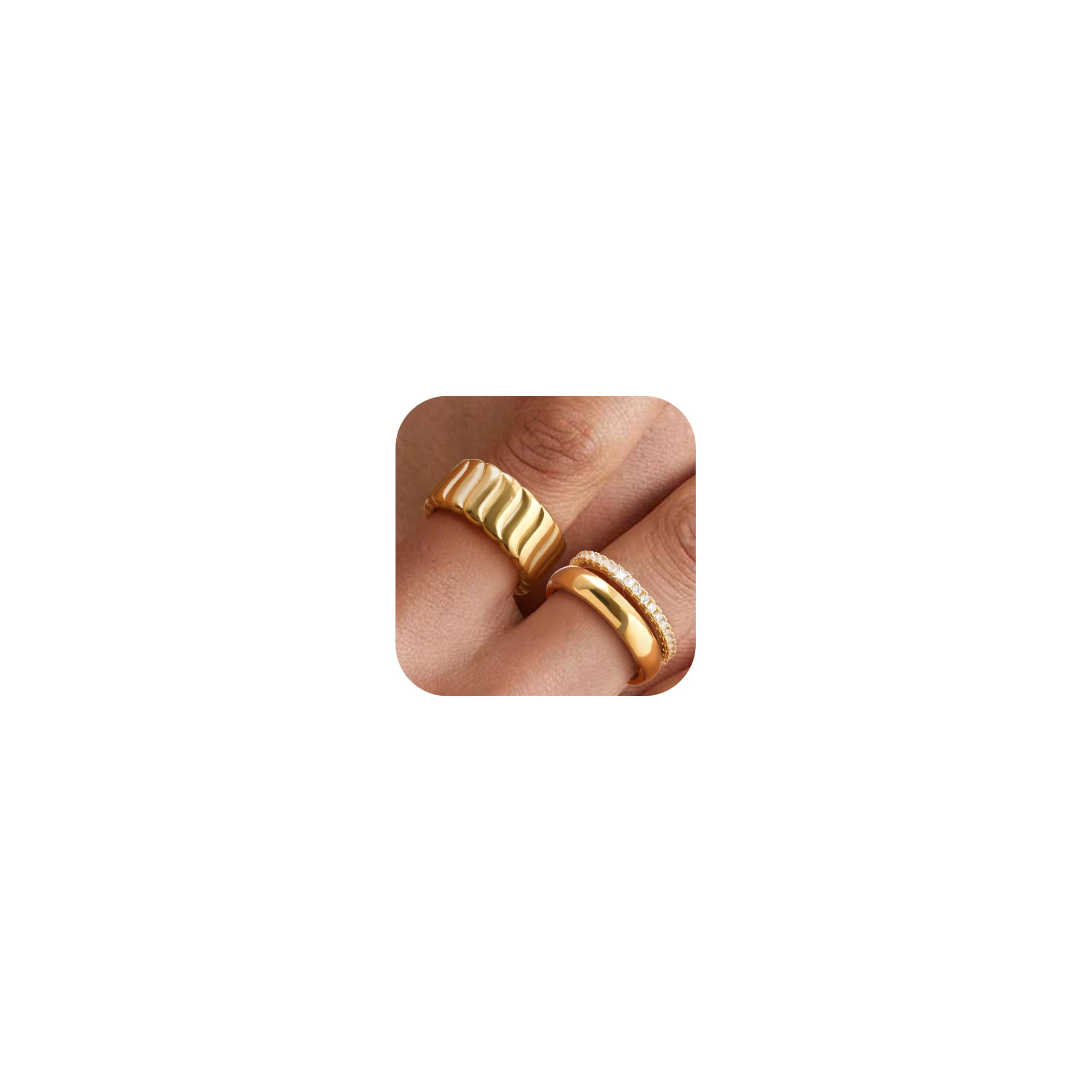 KSF Stackable Gold Rings for Women - 14K Gold Plat...