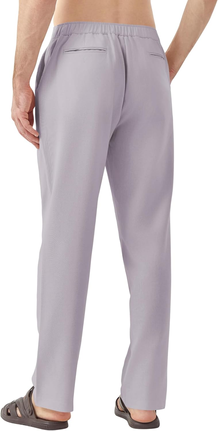 Idtswch 32/34/36/38 Inseam Men's Tall Casual Linen Pants Elastic Waist Drawstring Lightweight Summer Trousers - Image 2
