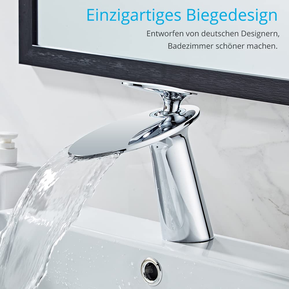 Wovier Waschtischarmatur Einhebel – Chrom, Modernes Design Mit Hohem Auslauf | Inkl. Zulaufschläuche, Für Waschbecken & Gewerbe