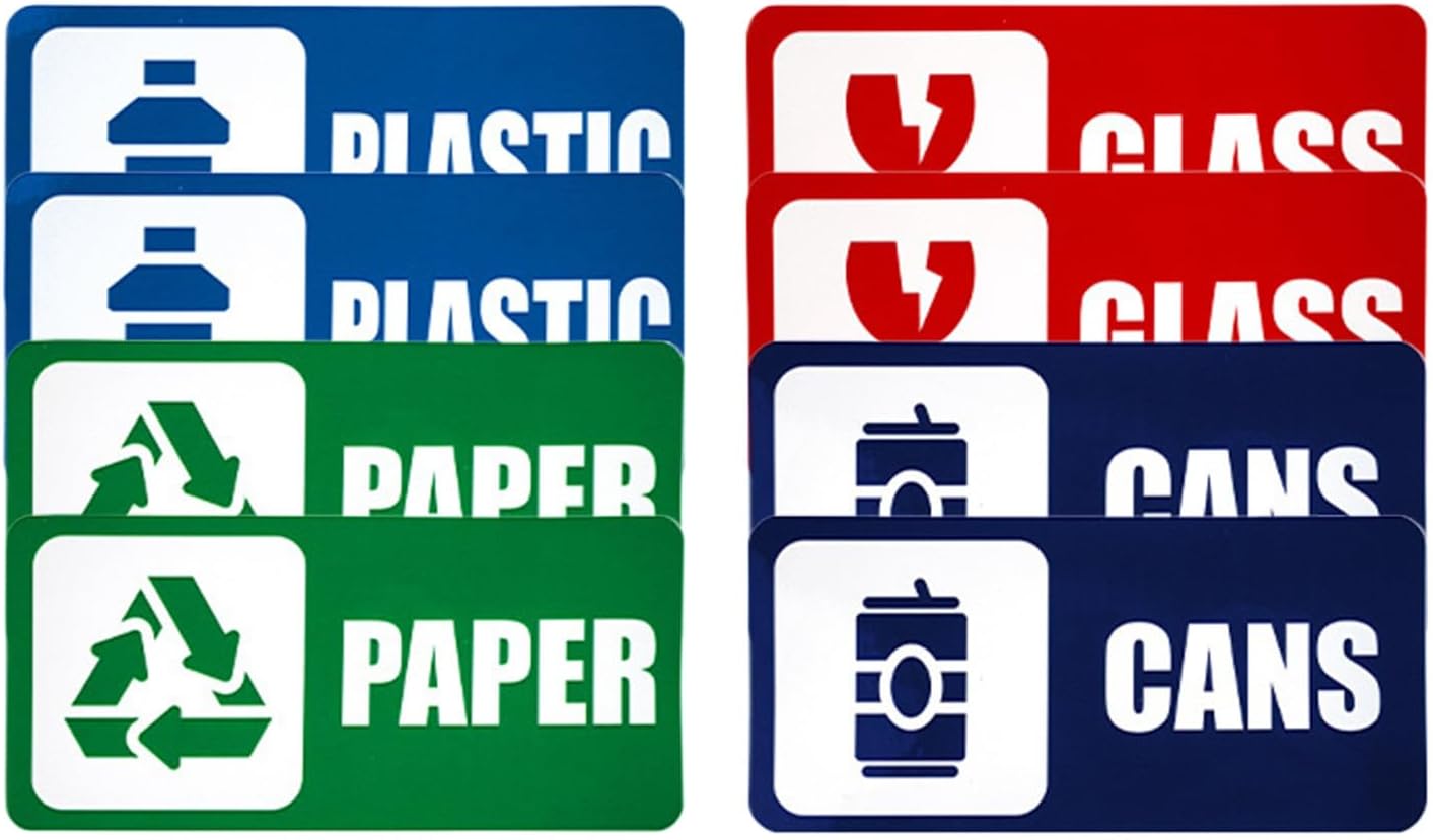 Recycling Sticker,8 Piece Fade Resistant Self-Adhesive Recycling Sign,Trash Can Stickers | for Home Office Apartment Hotel School Public Area Garbage Waste Yard