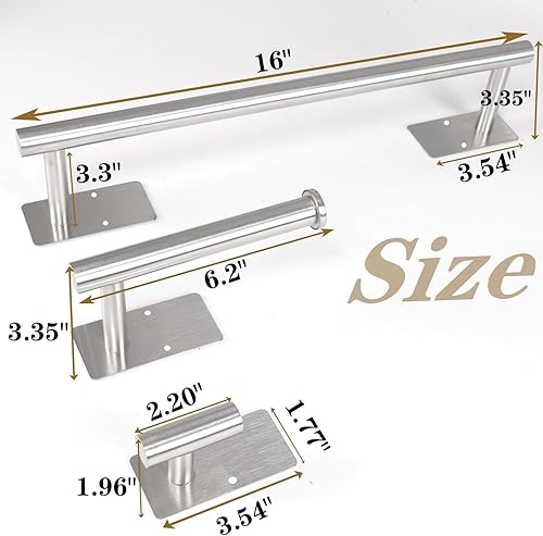 Miniatura 6 de Juego de 5 piezas de accesorios de baño autoadhesivos, juego de toalleros de acero inoxidable que incluye barra de toalla de baño de 16 pulgadas,