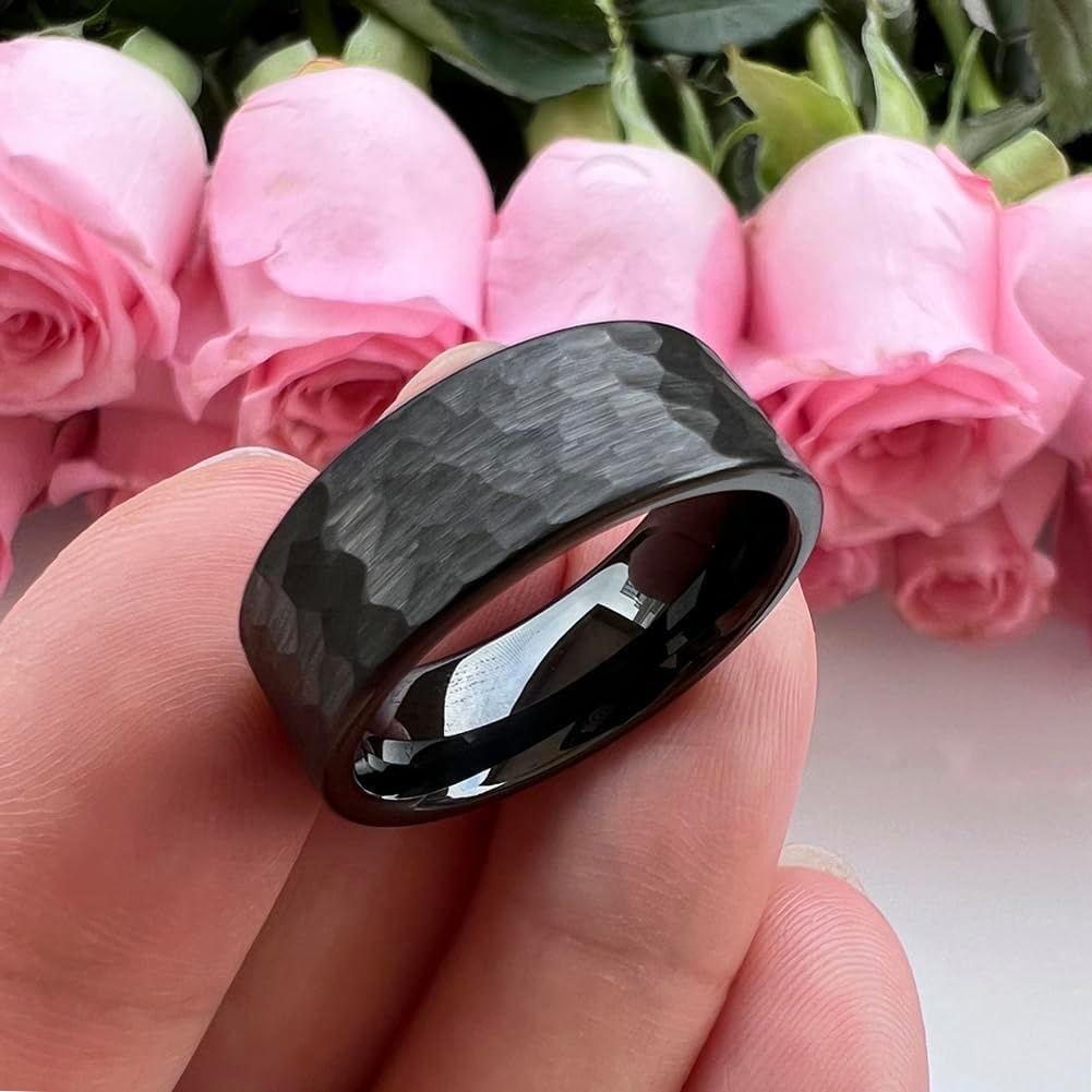 TUTISS 6mm 8mm Silver/Black/Gunmetal/Gold/Rose Gold Hammered Tungsten Rings for Men Women Couple Fashion Jewelry Engagement Wedding Bands Matte Finish Comfort Fit