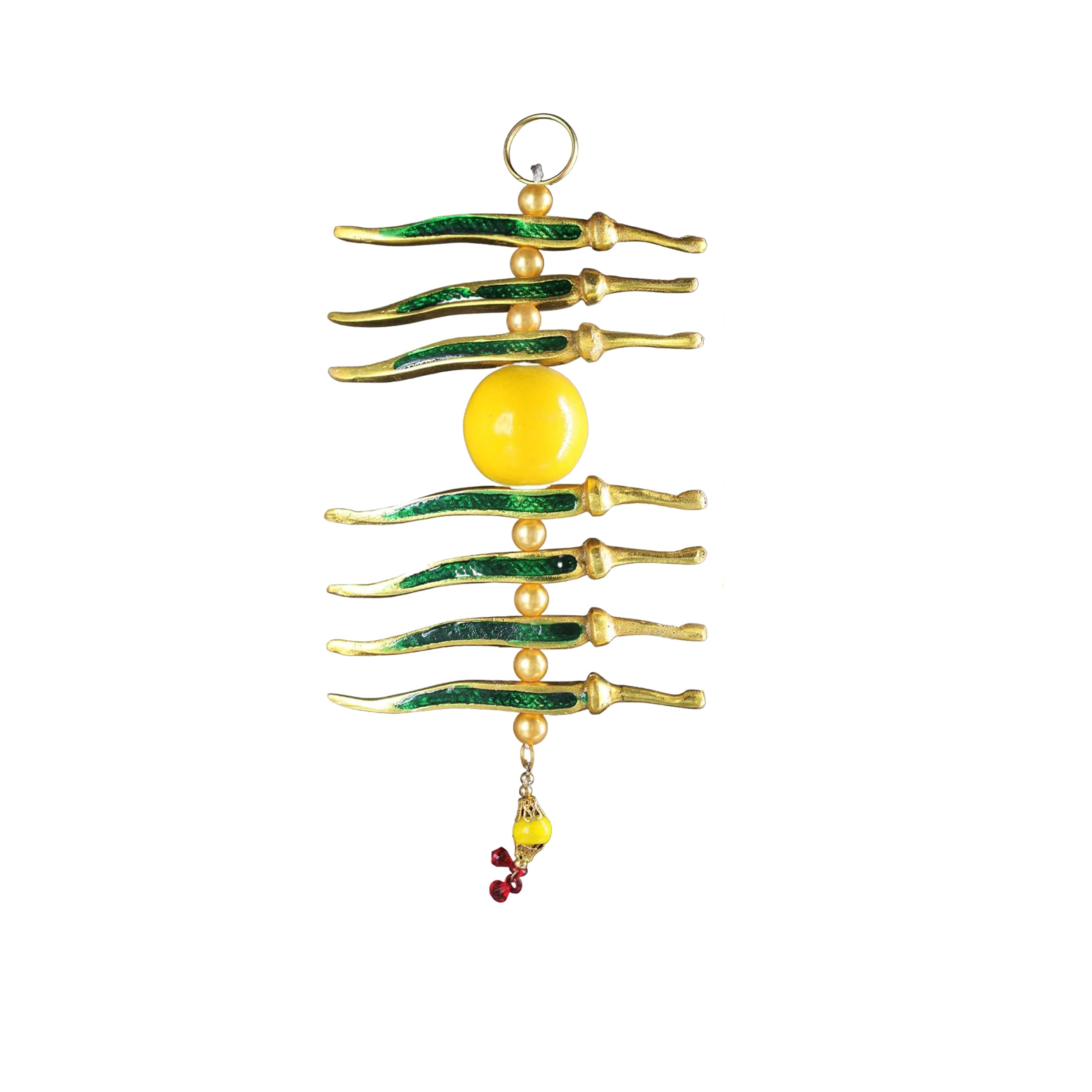 PujaSamadhaan Metal Nimbu Mirchi Door Hanging Green Chilly Yellow Lemon for Outdoor Entrance or Wall Hanging - 23x11x4 cm